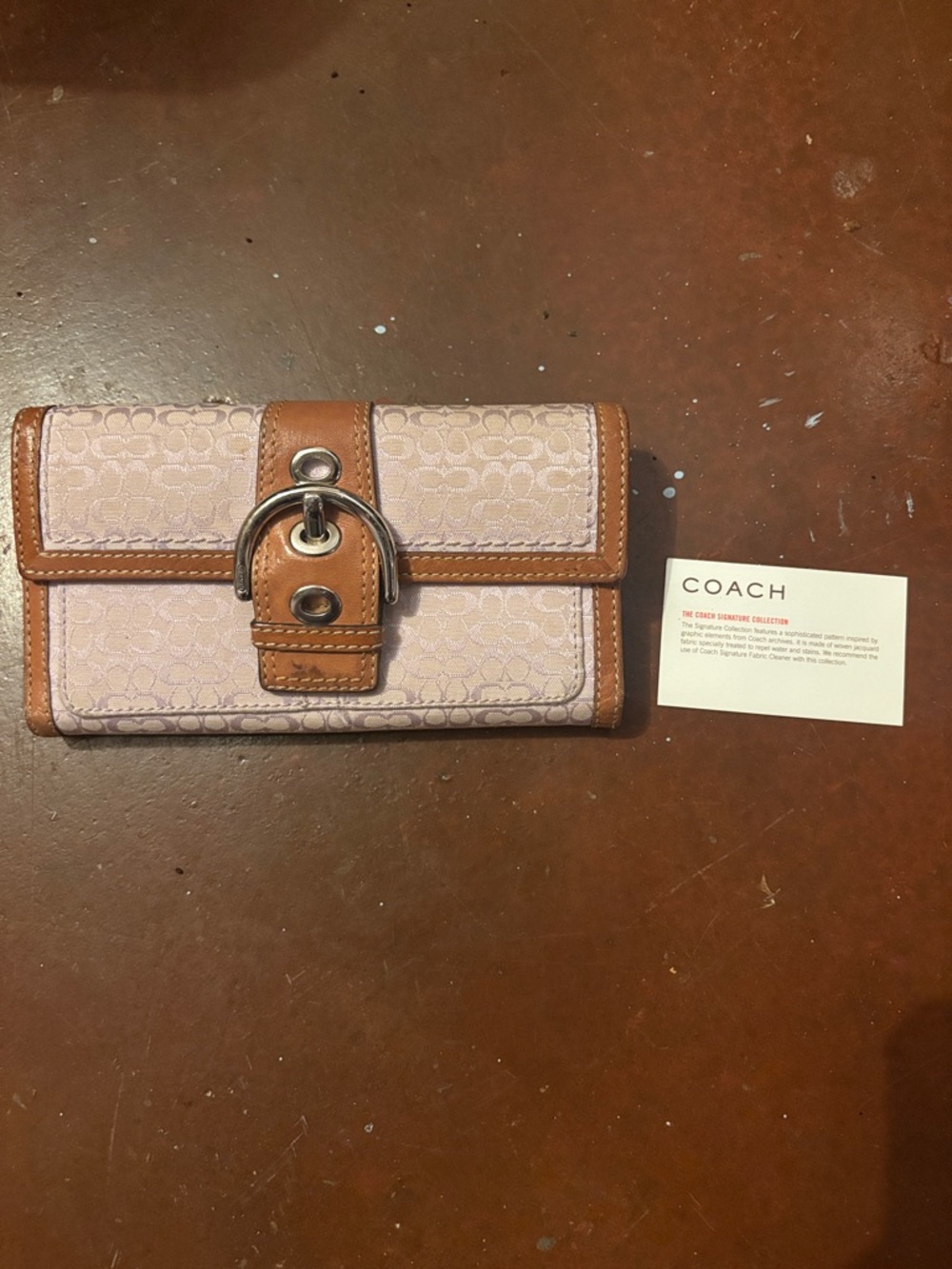 Coach Pink Jacquard Wallet with Brown Leather Trim